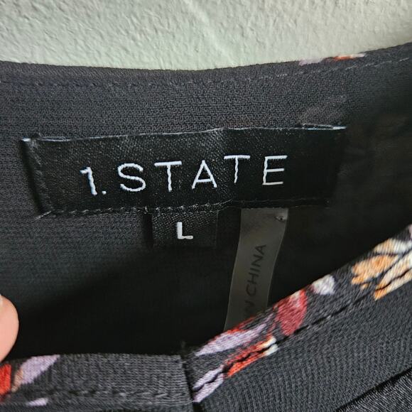 1State Womens L Lace Trim Wildflower Cami Tank Black Multicolor Floral Fairycore - Picture 5 of 6